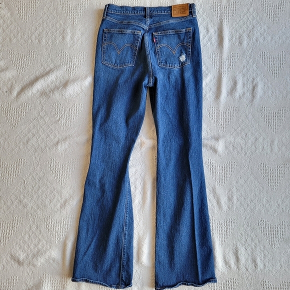 Levi's Ribcage Boot Distressed 90's High Waisted Casual Denim Jean- Dark Wash - Picture 2 of 10